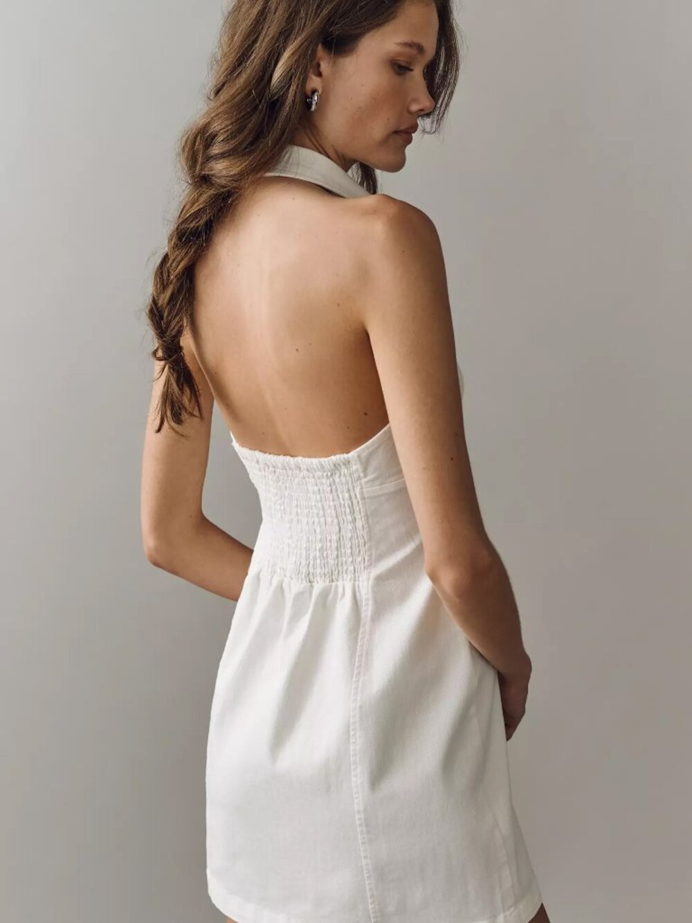 Anthropologie Pilcro Collared Button Front Halter Dress White XL - Picture 9 of 9